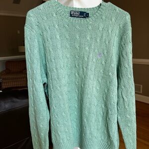 Polo by Ralph Lauren Men's Mint Green Cable-Knit Crewneck Sweater